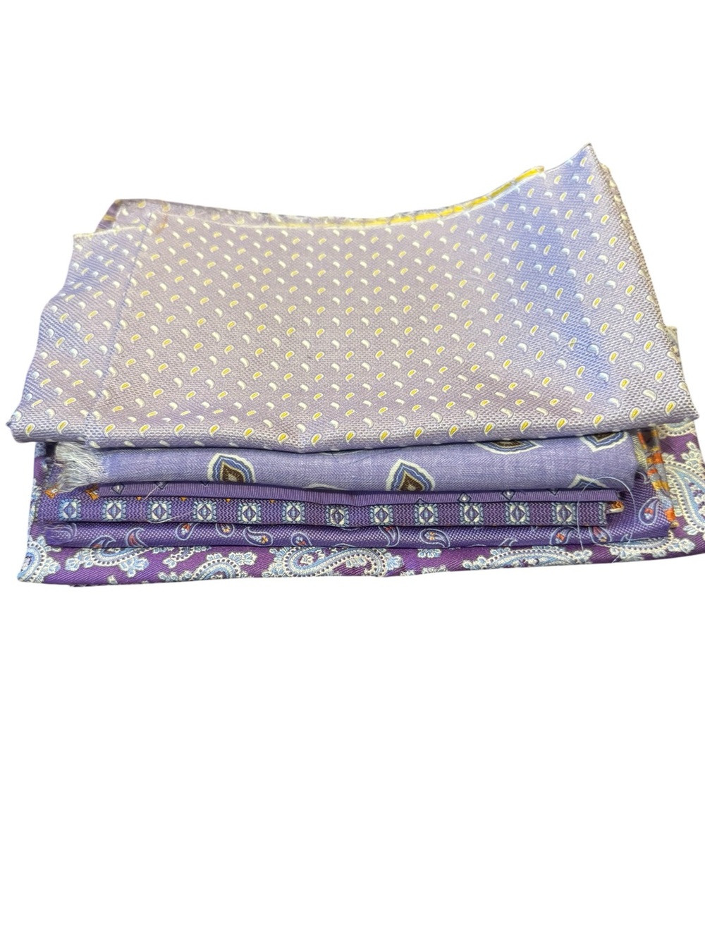 Luxury Purple Paisley Bundle of 7 light purple 100% Italian silk fabric remnants